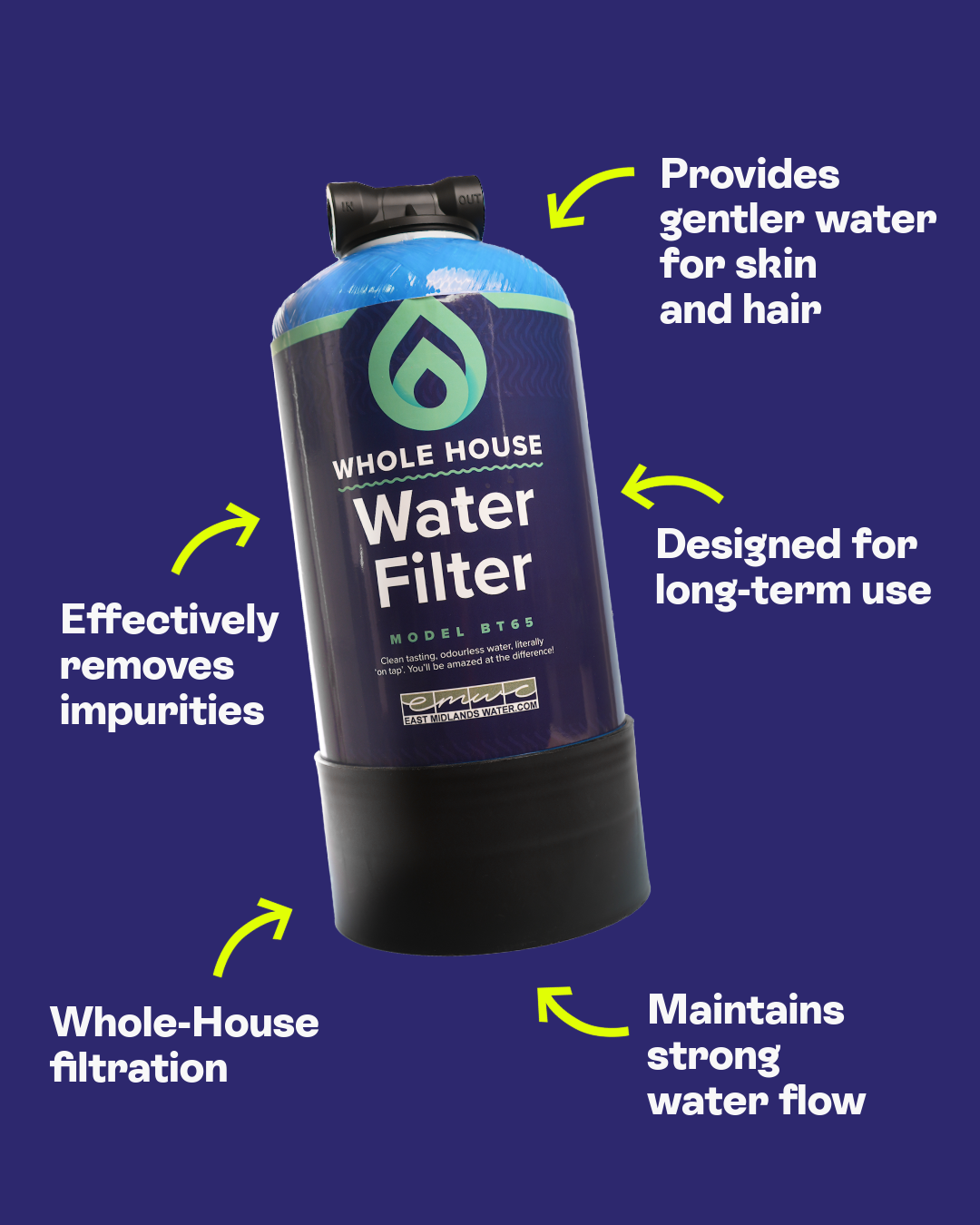 Filtre à eau pour toute la maison BT65 F15 – Capacité de 650 000 L, sans chlore